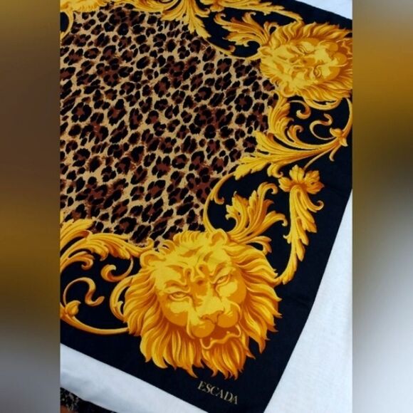 Escada Animal Print Cheetah Lion Vintage Silk Scarf Foulard - Picture 5 of 16